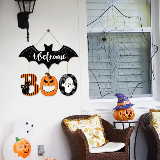 Spooky Bat Welcome Hanging Sign for Front Door {6}
