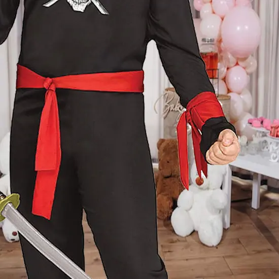 Skull Ninja Black Child Costume with Red Mask and Hooded Jumpsuit {3}