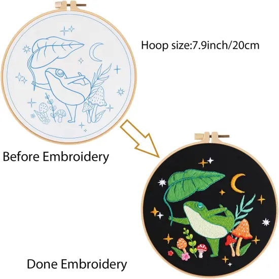 Frog Embroidery Kits for Beginners with Art Night Pattern {4}