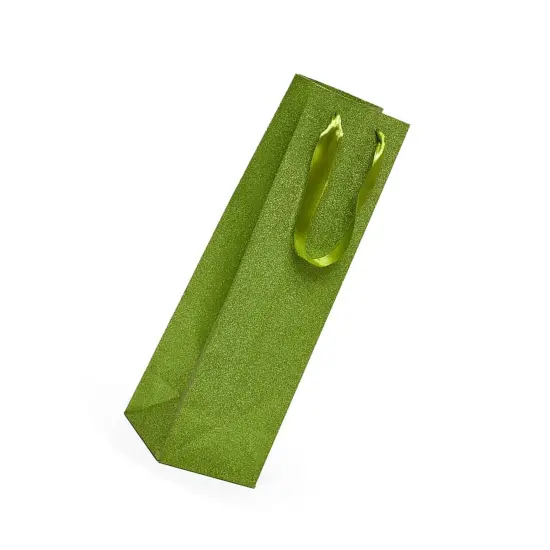 4 1/8'' x 4 1/8'' x 14 1/4'' Glitter Grain Wine Bags for Parties and Events Lime {4}