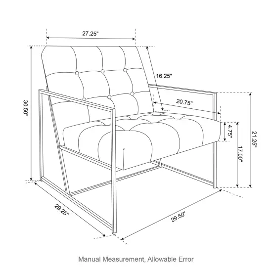 30.5"H Mid-Century Modern Leatherette Button-tufted Accent Arm Chair with Black Metal Frame Navy blue {6}