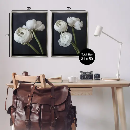 Stupell Industries Simple Black & White Peony 2 pc Framed Floater Canvas Wall Art Set Design by Jennifer Rigsby {3}