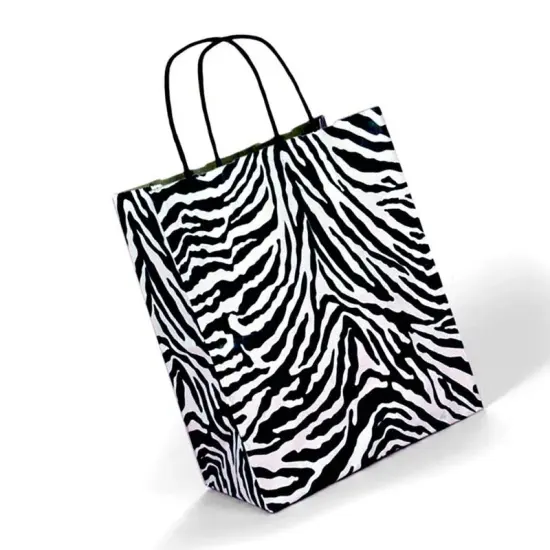 Printed Paper Shopping Bags with Brown Interior Compact 6" x 3 1/4" x 8 3/8" {5}