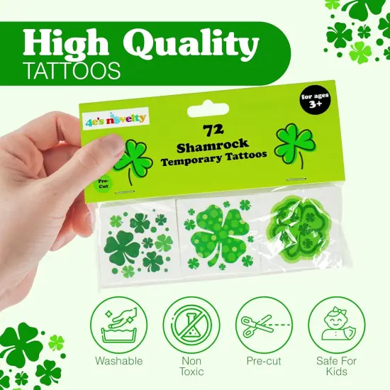 4E's Novelty 72 Pack Shamrock Tattoos Pre-Cut St. Patrick's Day Party Favors for Kids Bulk Gifts Accessories {4}