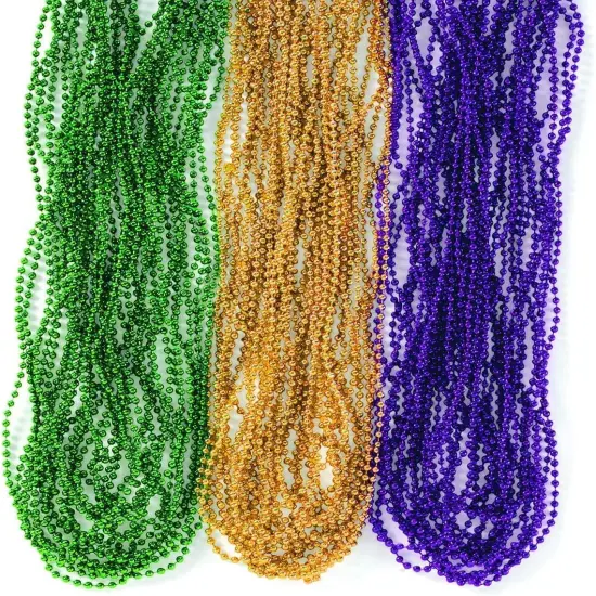 4E's Novelty Mardi Gras Beads Bulk (144 Pcs) - 33" 6mm Metallic Necklaces, 12 Colors, Masquerade New Orleans Party Favors for Adults & Kids {2}