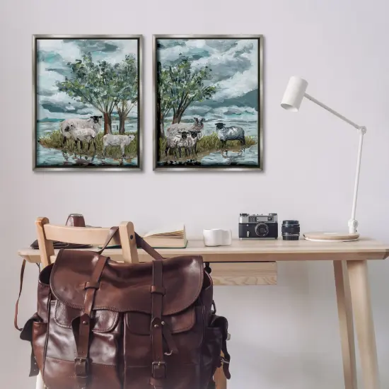 Stupell Industries Sheep in Field 2 pc Framed Floater Canvas Wall Art Set Design by Melissa Wang {2}