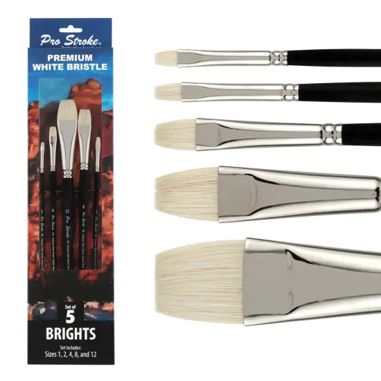 Creative Mark Pro Stroke Premium White Chungking Hog Bristle Artist Paint Brush - Brights Set of 5 - Natural Bristle Brush w/ Soft Touch Handle for Oils, Watercolors, Acrylics, Alkyds, Caseins {1}