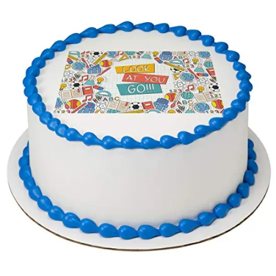 Graduation Look At You Go Edible Cake or Cupcake Topper fits 1/4 sheet cake or larger {1}