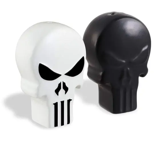 Marvel The Punisher Black & White Skull Logo Ceramic Salt & Pepper Shaker Set {1}