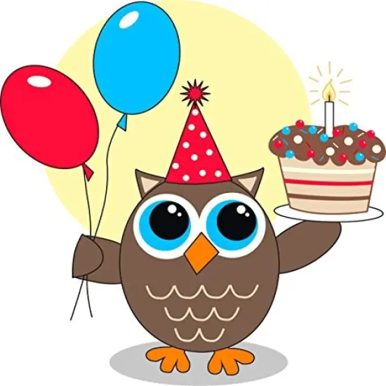 Owls Happy Birthday Edible Cake Image Topper 8 Inch Round {1}