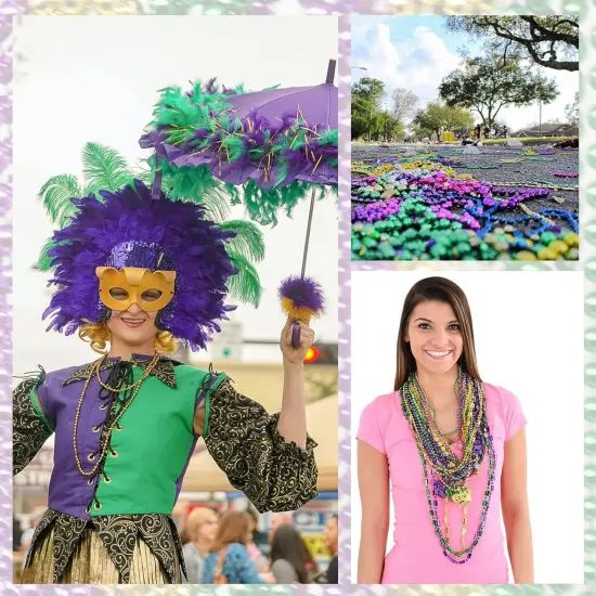 4E's Novelty Bead Assortment Mardi Gras Bulk (100 Pcs) - Metallic Purple, Gold, Green Necklaces, Unique Designs, Party Favors {5}