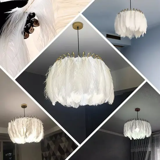Modern White Feather Ceiling Light Pendant Lamp Chandelier Home Bed Room Decor {3}