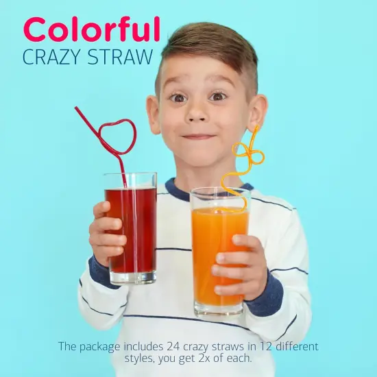 4E's Novelty 24 Pcs Reusable Twisty Straws for Kids & Adults - 10" BPA Free Holiday Crazy Straws for Birthday Party Favors & Valentines Day Gifts {3}