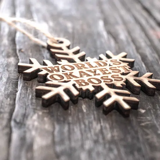 Ornament - World's Okayest Boss - Raw Wood 3x3n {3}