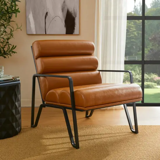 26.75"W Modern Comfy PU Leather Accent Chair with Metal Frame Set of 2-Coffee {2}