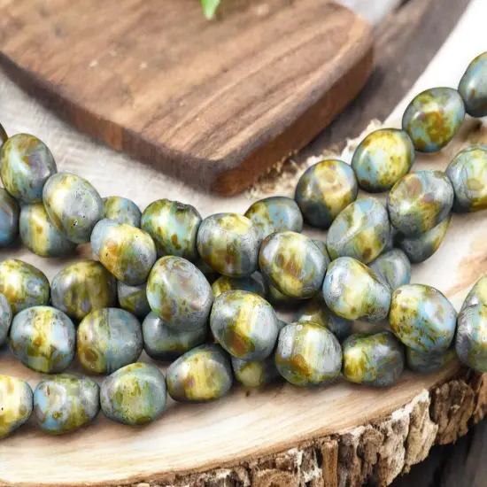 *15* 12x9mm Blended Turquoise Beige Picasso Oval Nugget Beads {4}