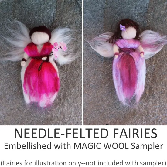 Multi Fiber Sampler - Super soft merino roving, hand dyed BFL wool & sparkling Firestar for felting, spinning, doll making Pink {3}