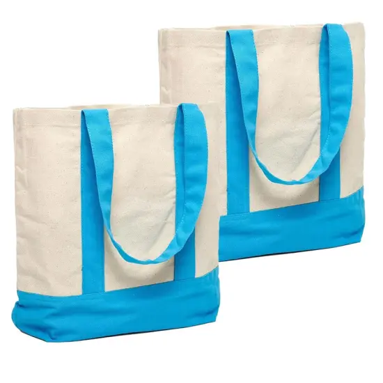 Chic Canvas Tote Bag with Two-Tone Accent 14 5/16" x 4 1/4" x 12 1/2" Sky Blue / Natural {2}
