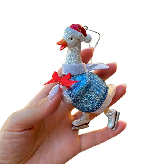 Playful Goose in Skates Glass Christmas Ornament, Whimsical Cute Duck Tree Decor {4}