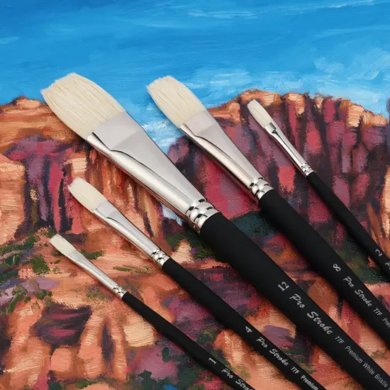 Creative Mark Pro Stroke Premium White Chungking Hog Bristle Artist Paint Brush - Flats Set of 5 - Natural Bristle Brush w/ Soft Touch Handle for Oils, Watercolors, Acrylics, Alkyds, Caseins {3}