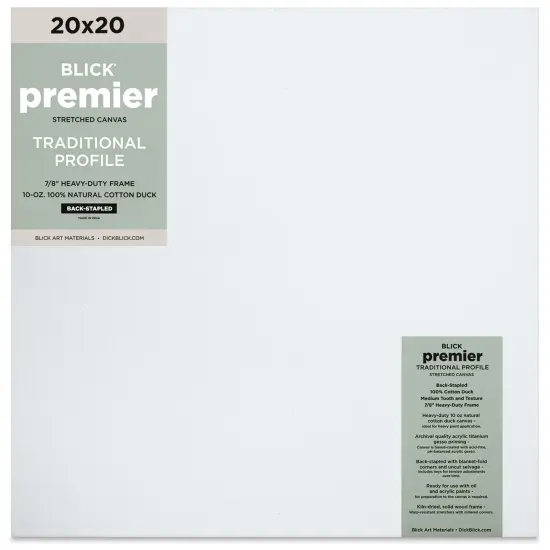 Blick Premier Stretched Cotton Canvas - Traditional Profile, Back-Stapled, 20" x 20" {1}