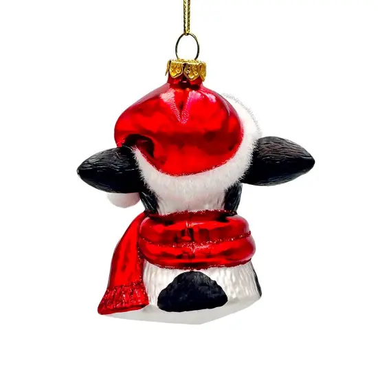 Festive Cow in Wreath Blown Glass Christmas Ornament, Farmhouse Theme Tree Decoration {6}