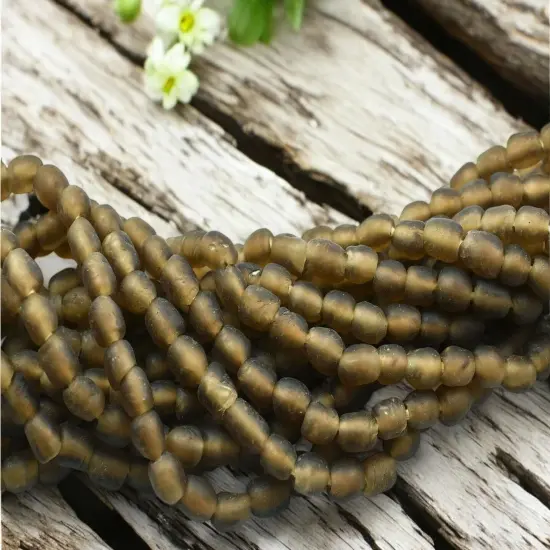 6-9mm Matte Translucent Brown Glass Recycled Glass Beads (20" Strand) {4}