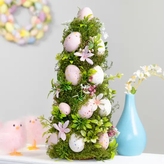 Northlight Floral and Foliage Easter Egg Tree - 14" - Pink and White {1}