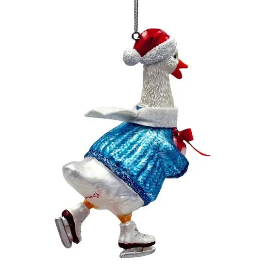 Playful Goose in Skates Glass Christmas Ornament, Whimsical Cute Duck Tree Decor {6}