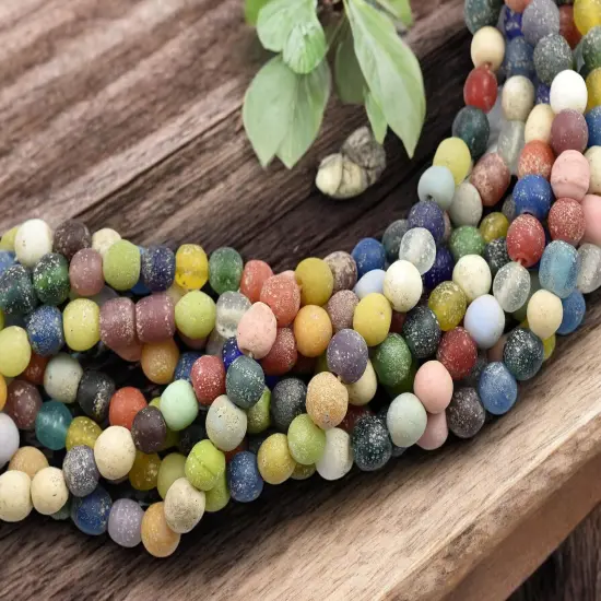 Mixed Pompeii Round Beads (24" Strand) - Indonesian Glass {1}