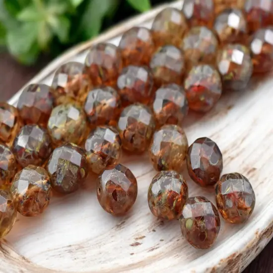 *12* 12mm Amber Sunset Travertine Fire Polished Round Beads {1}