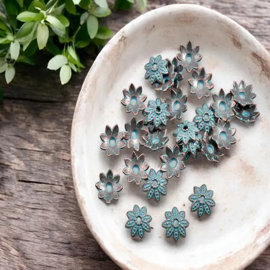 *200* 8mm Copper Patina Bead Caps {2}