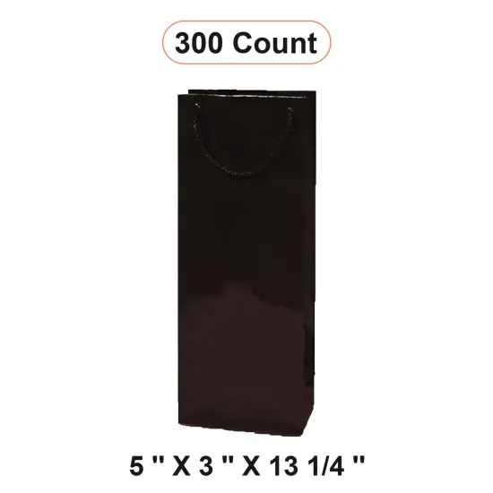 Elegant Glossy Paper Wine Bottle Euro Tote 5" x 3" x 13 1/4" Black {1}