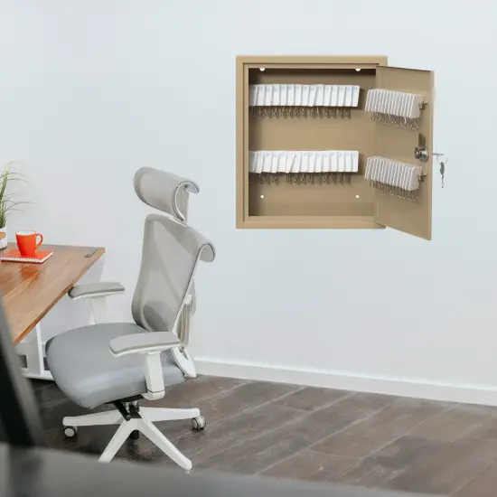 Basicwise 60-Key Security Steel Cabinet with Numbered Tags and Key Lock &ndash; Key Holder Wall Mount Lock Box for Office, School, Valets, Hotels, House and Car Keys {2}