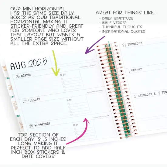 2025 Planner - Mini Horizontal Layout, Spiral Bound - "Teal Strokes" (#402) {6}