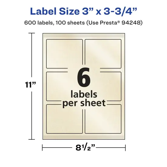 Avery Pearlized Ivory Rectangle Labels with Sure Feed Technology, Print-to-the-Edge, 3" x 3.75" {5}