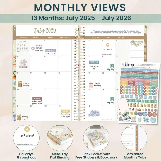 bloom daily planners 2025-26 Academic Planner, Soft Cover, 5.5" x 8.25", Garden Party, Beige {3}