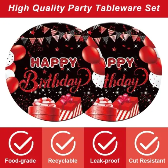 40pcs Black and Red Birthday Party Supplies,Include 20 Dessert Plate, 20 Napkin,For Men and women Birthday Party Supplies,Used for Black and Red Birthday Party Decoration {4}