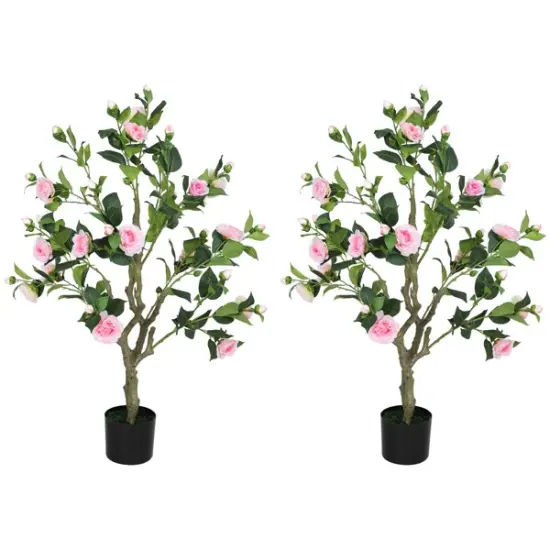 Set of 2 Artificial Camellia Flowers &ndash; Lifelike Faux Blooms for Home Decor {1}