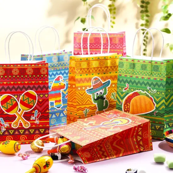 18 Pcs Mexican Fiesta Gift Bags Fiesta Paper Bags Cinco De Mayo Bags Candy Treat Favors Goodie Bags Mexican Themed Fiesta Party Favor Bags Taco Bar Decorations for Mexico Birthday Party Supplies {2}