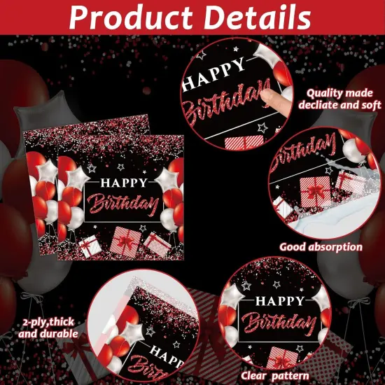 96 Pcs 50th Birthday Plates and Napkins Party Supplies 50 Years Old Birthday Party Tableware Set Red Black Dinner Dessert Plates 50th Birthday Decorations Favors for Man Women for 24 Guests {4}
