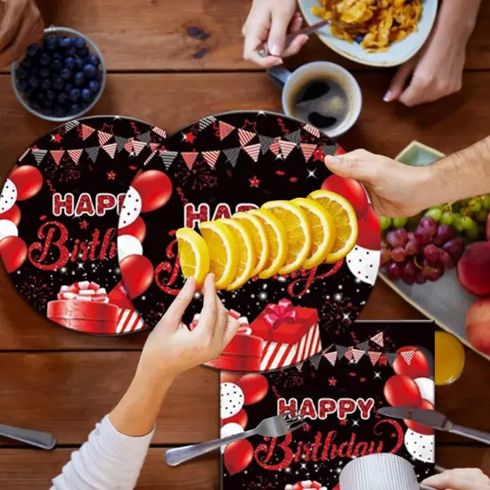 40 Pcs Black Red Birthday Party Supplies - Theme Plates & Napkins Baby Shower Decorations {4}