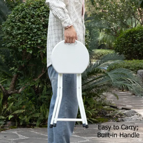 Basicwise 18-inch Portable Folding Stool with Handle Compact Chair with Non-Slip Feet and Metal Frame Legs for Indoor & Outdoor Use Ideal for Dorm Kitchen Vanity Game Room Garden Porch & Home Bar Black {11}