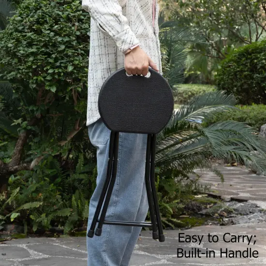 Basicwise 18-inch Portable Folding Stool with Handle Compact Chair with Non-Slip Feet and Metal Frame Legs for Indoor & Outdoor Use Ideal for Dorm Kitchen Vanity Game Room Garden Porch & Home Bar Black {4}