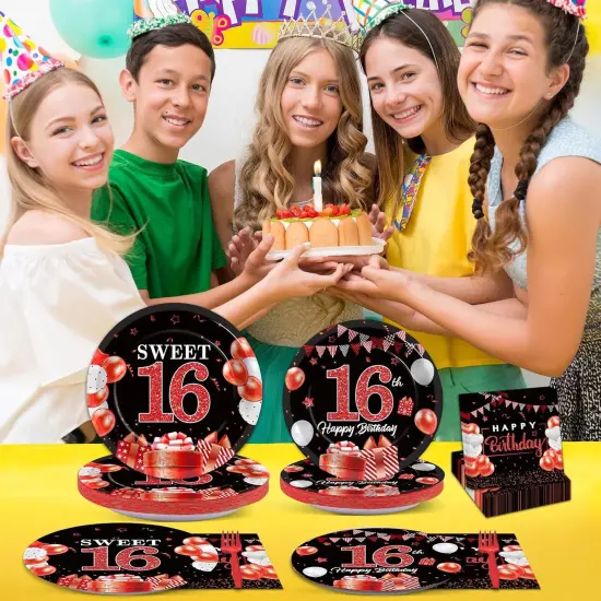 96Pcs 16th Birthday Decorations for Girls Boys Red Silver Sweet 16 Birthday Party Decorations {5}