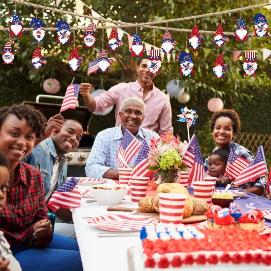 4th of July Gnome Ornaments Independence Day Hanging Decorations Patriotic Tree Decor Wooden Red White and Blue Wooden Gnome Hanging Decoration for Independence Memorial Day Party(24 Pieces) {5}