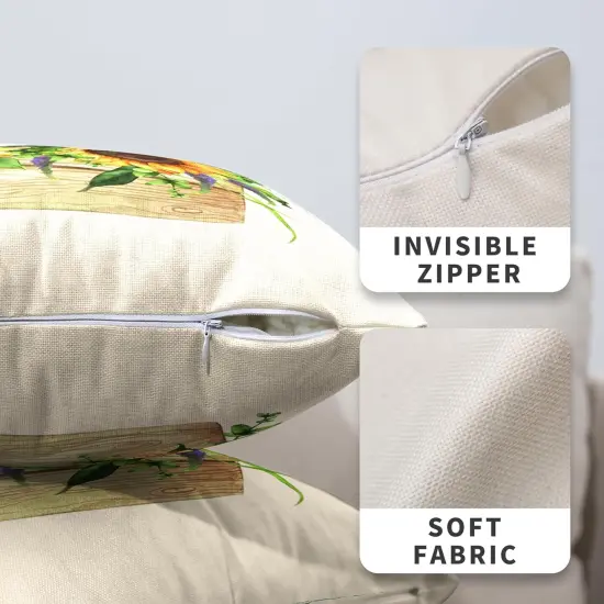 Sunflower Pillow Covers Spring Summer Floral Throw Pillow Covers Set of 2 Sunflowers with Eucalyptus Leaves Farmhouse Pillow Case 18x18 for Sofa Car Patio, Cotton Linen {3}