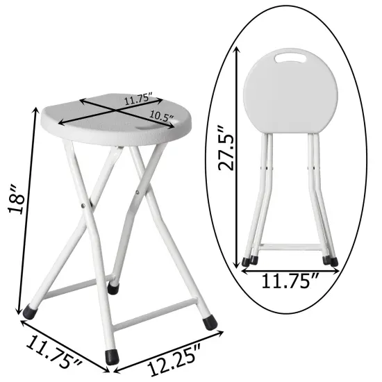 Basicwise 18-inch Portable Folding Stool with Handle Compact Chair with Non-Slip Feet and Metal Frame Legs for Indoor & Outdoor Use Ideal for Dorm Kitchen Vanity Game Room Garden Porch & Home Bar White {2}