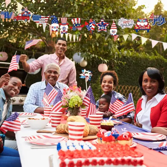 4th of July Ornaments for Tree Independence Day Wooden Gnome Hanging Decor Red White Blue Wooden Decor Memorial Day Leprechaun Cutouts Pendant for Summer Party Home Supplies {2}