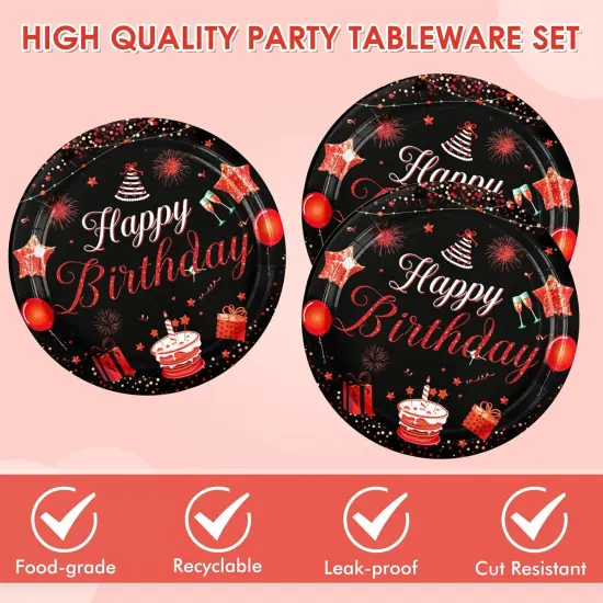 40 PCS Happy Birthday Decorations for Men Women Red and Black Birthday Party Decorations Included 20 Plates and 20 Napkins Red Party Tableware Set for Happy Birthday Party Supplies {4}